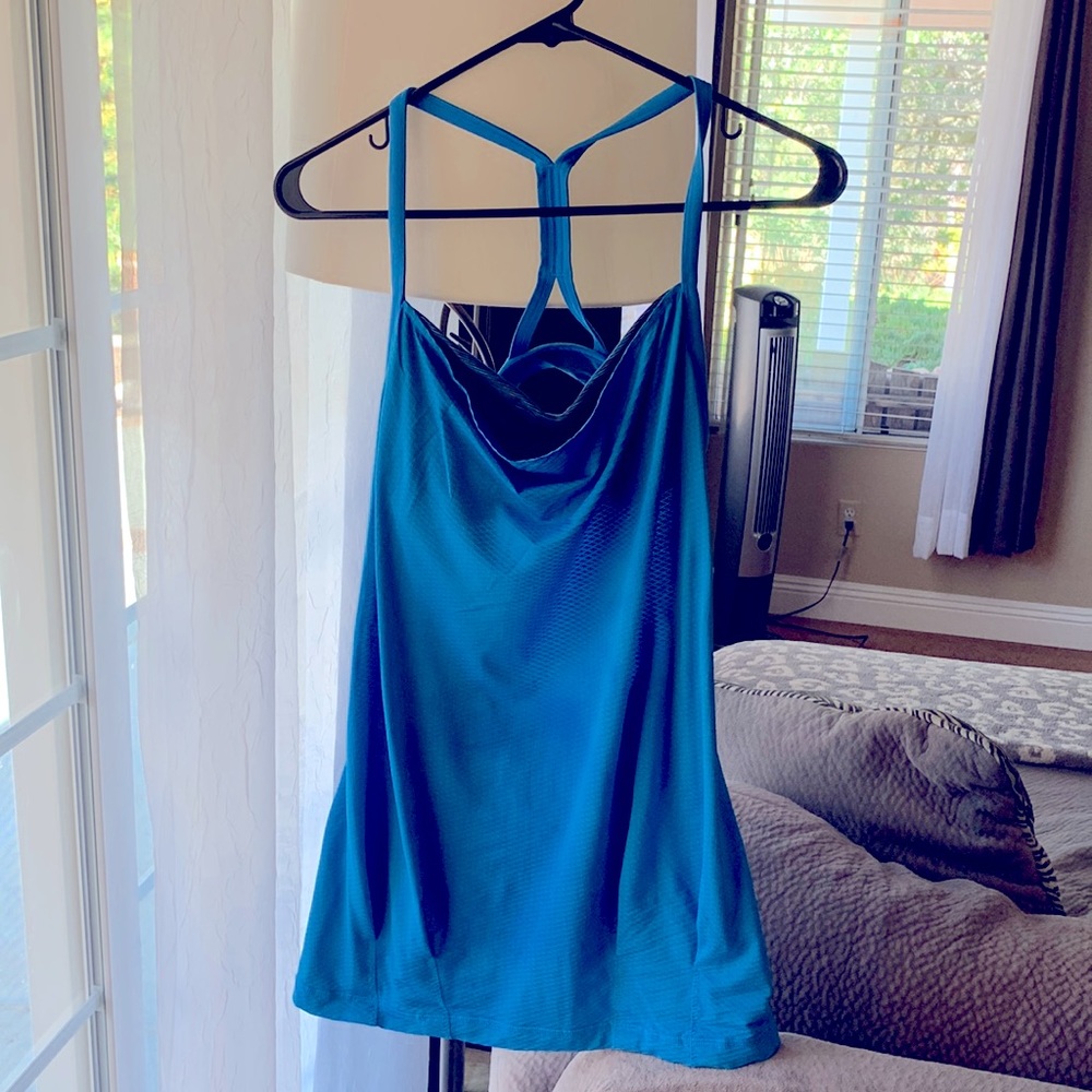 Lululemon, blue workout tank with built in bra, size 8